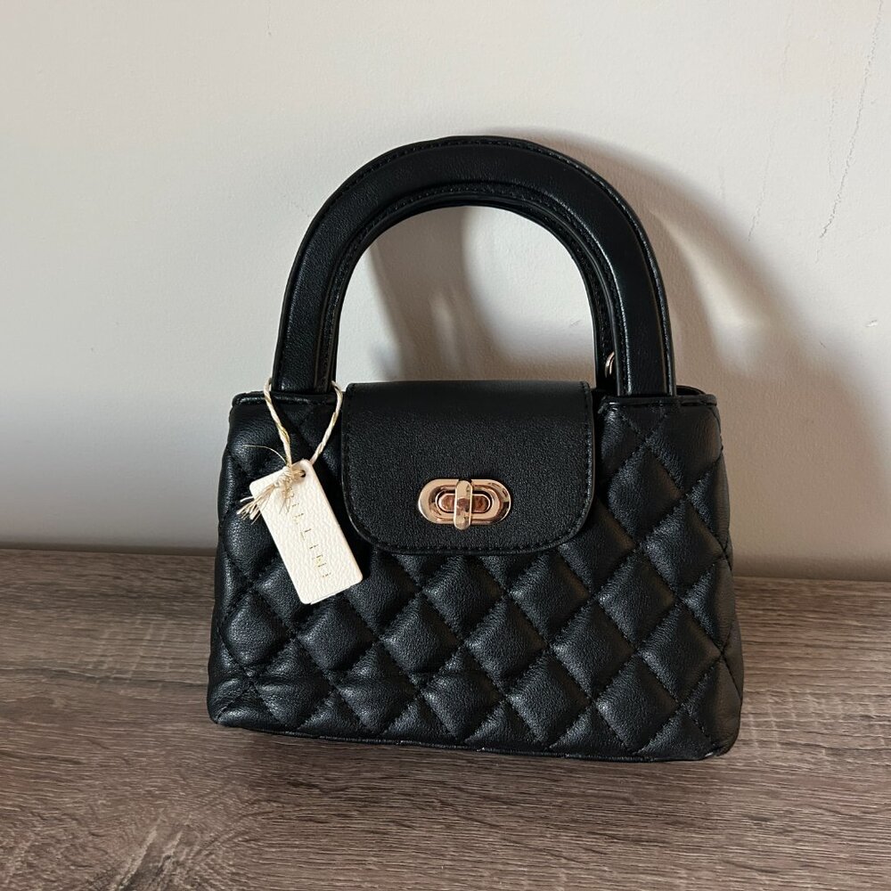 NEW BILLINI Quilted Black Faux Leather Mini Handbag Detachable Chain Crossbody - Picture 3 of 7